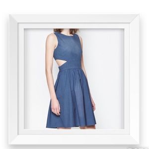FRENCH CONNECTION SIDE CUTOUT DENIM SKATER DRESS